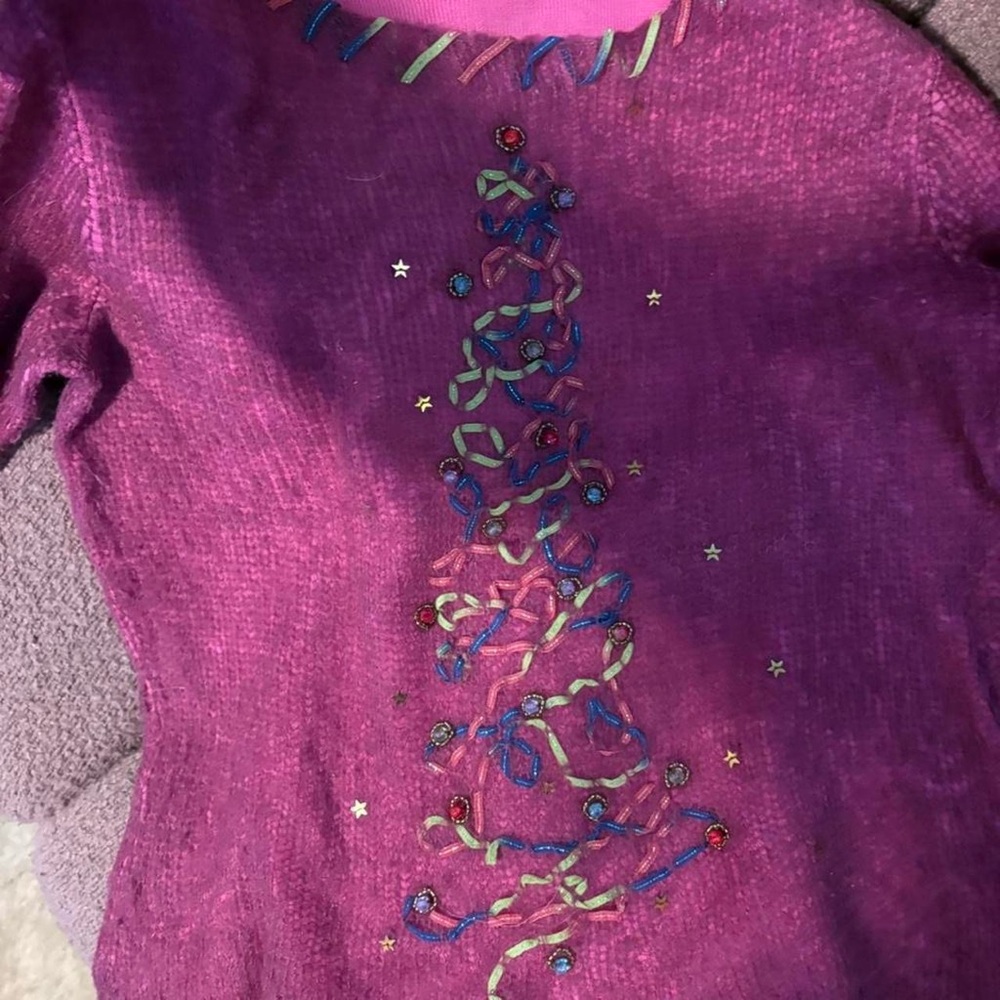 Acorn cute pink Christmas sweater with ribbon tree and‎ beads med - Picture 5 of 7